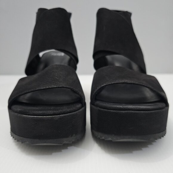NEW Eileen Fisher Lio Wedge Womens 8.5 Black Leather Platform Sandal Chunky - Picture 6 of 14